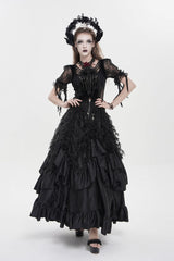 Black Women's Gothic Cross Rose Beaded Long Skirt Gorgeous Skirt - Black - 1