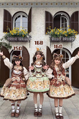 Green [Squirrel Chocolate Shop] Sleeveless Printed Ruffled Bow Sweet Lolita JSK Dress with Blouse - Product - 2