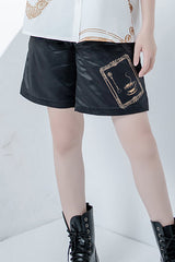 Black Handsome Little Prince Print Loose Ouji Lolita Shorts - Black - 1