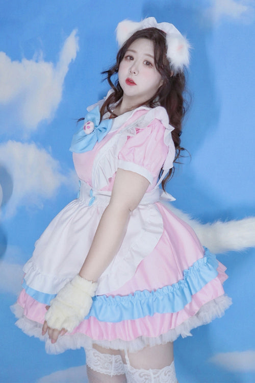 Pink Lapel Collar Ruffled Short Sleeves Plus Size Sweet Lolita Dress - Product - 3