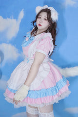 Pink Lapel Collar Ruffled Short Sleeves Plus Size Sweet Lolita Dress - Product - 3