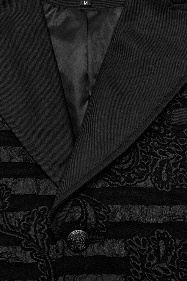 Black V Collar Jacquard Stripes Print Men's Gothic Vest - Product - 8
