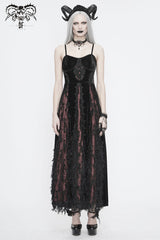 Red Front Chest Decals Dense Velvet Long Women's Gothic Sling Dress - Product - 4