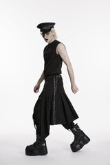 Black Lace-Up Irregular Ripped Men's Punk Skirt - Product - 6