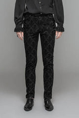 Black Party Court Flocking Patterned Gothic Mens Pants - Black - 1