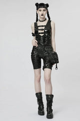 Black Patent Leather Hollow Slim Womens Steampunk Vest - Product - 4
