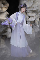 Purple Long Sleeves High Waisted Embroidery Sweet Chinese Style Hanfu Dress Full Set - Product - 3