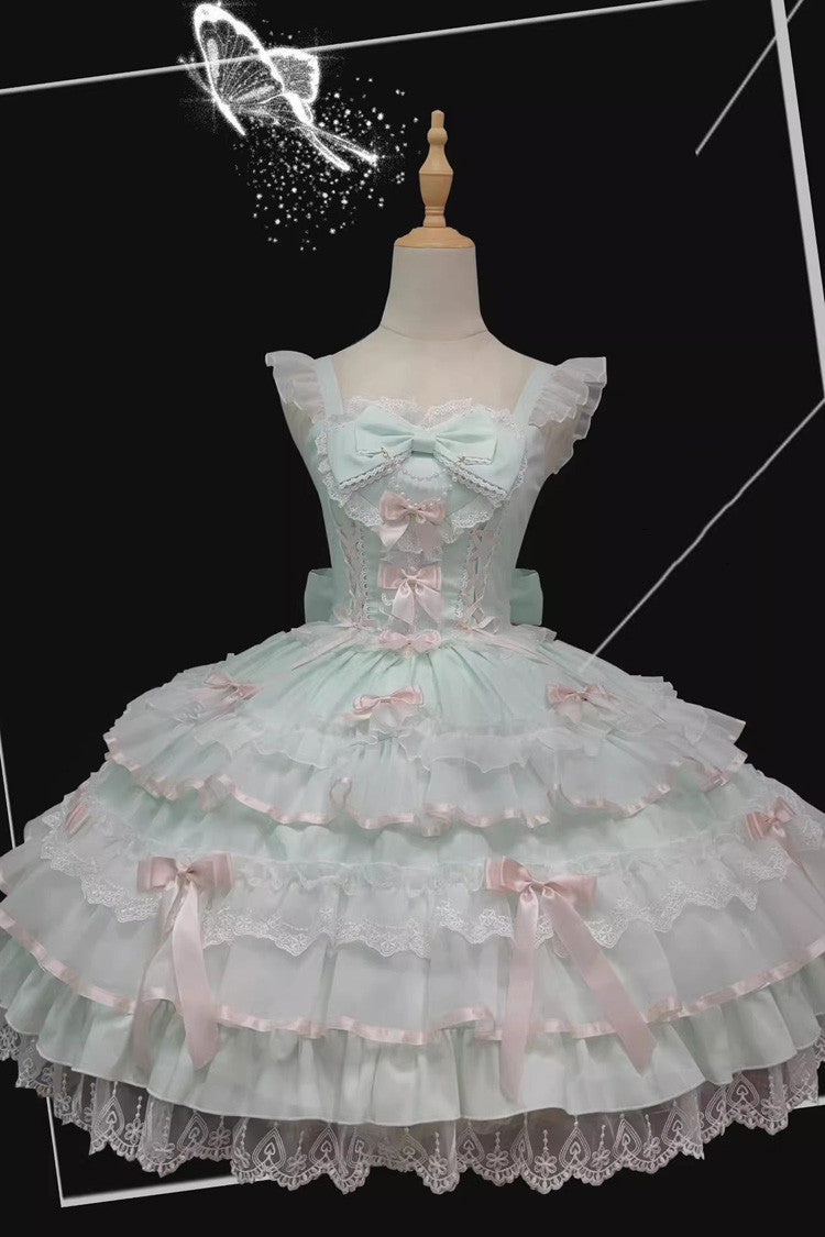 Sweet Multi-Layered Ruffle Bowknot Lace Princess Ballet Lolita Jsk Dress 4 Colors - Product - 6