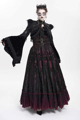 Black Long Sleeves Floral Embroidery Women's Gothic Beaded Frog Short Jacket - Product - 9