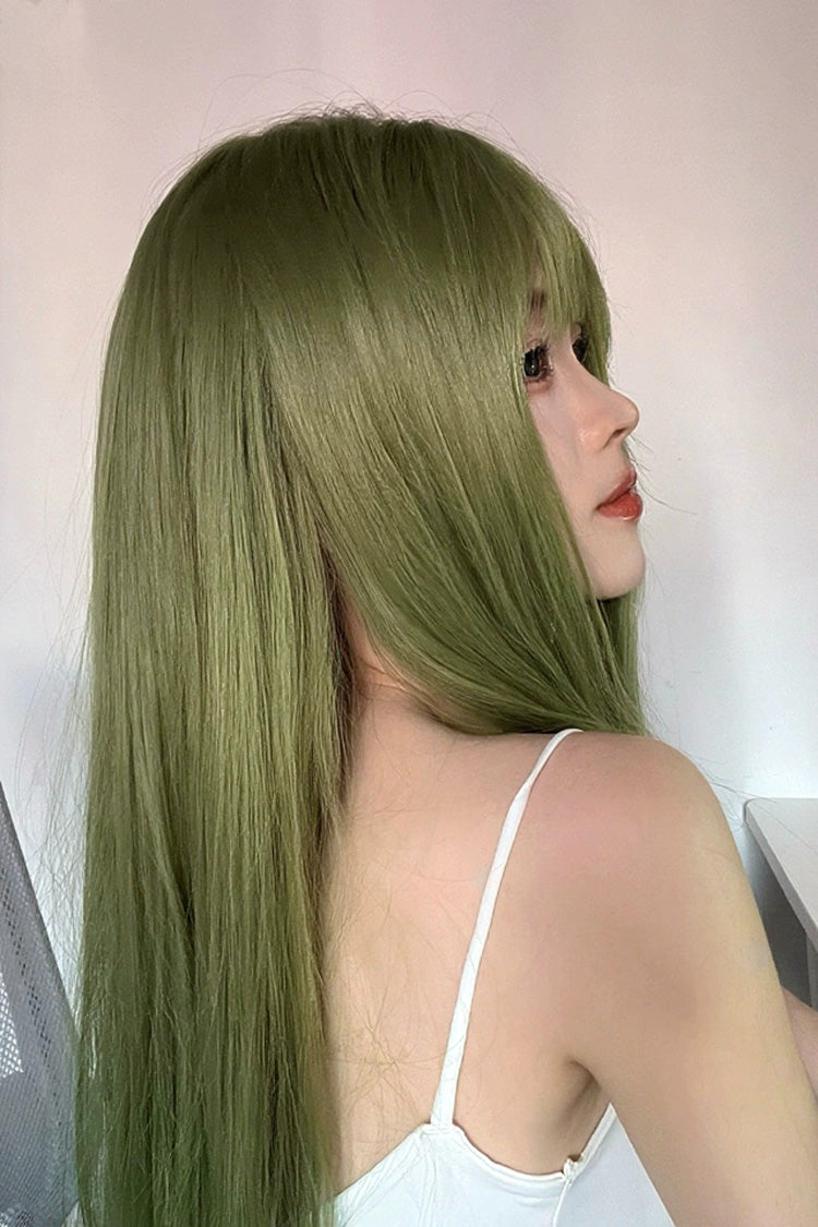 Emerald Green Air Bangs Sweet Lolita Long Straight Wig - Product - 4