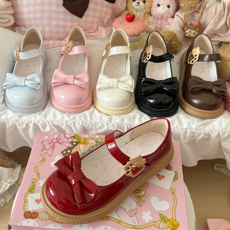 Cute Cat Decor Buckle Round-Toe Bow Mary Jane Flat Shoes 6 Colors - Product - 4