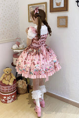 Pink [Bunny Tea Party] Sleeveless Print Ruffle Bowknot Daily Sweet Lolita Jsk Dress - Product - 4