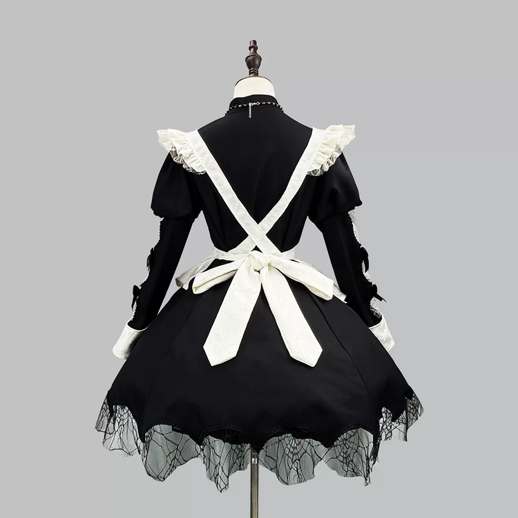Black and Off-White Gothic Maid Style Dress Set with Apron and Accessories - view 3