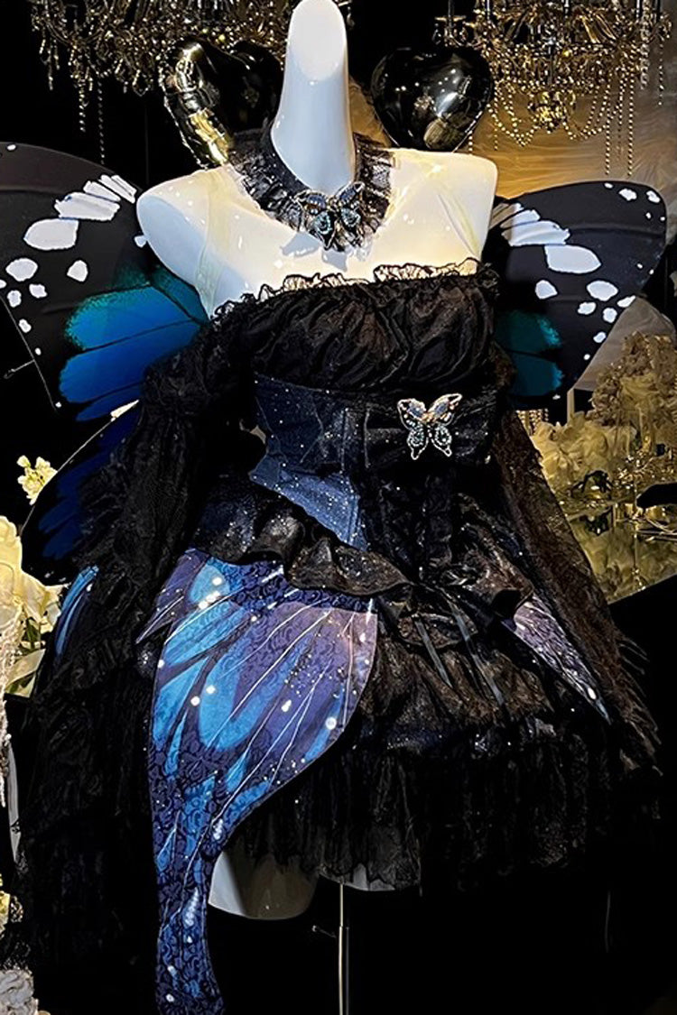Black [Sparkling Butterfly] Print Bowknot Sweet Lolita Skirt - Product - 2