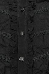 Black Stand Collar Ruffle Webbing Embellishment Mens Gothic Blouse - Product - 6