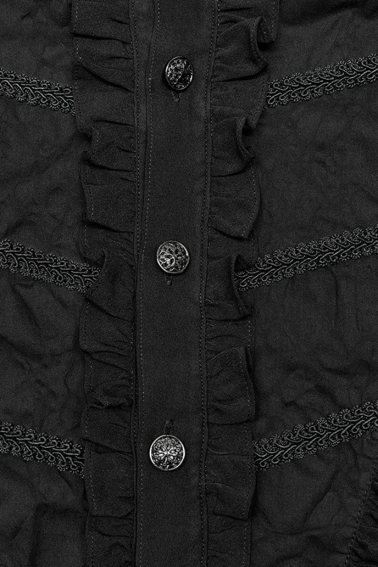 Black Stand Collar Ruffle Webbing Embellishment Mens Gothic Blouse - Product - 6