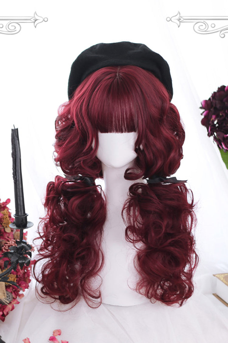Dark Red Long Wool Curly Classic Lolita Wigs - Dark Red - 1