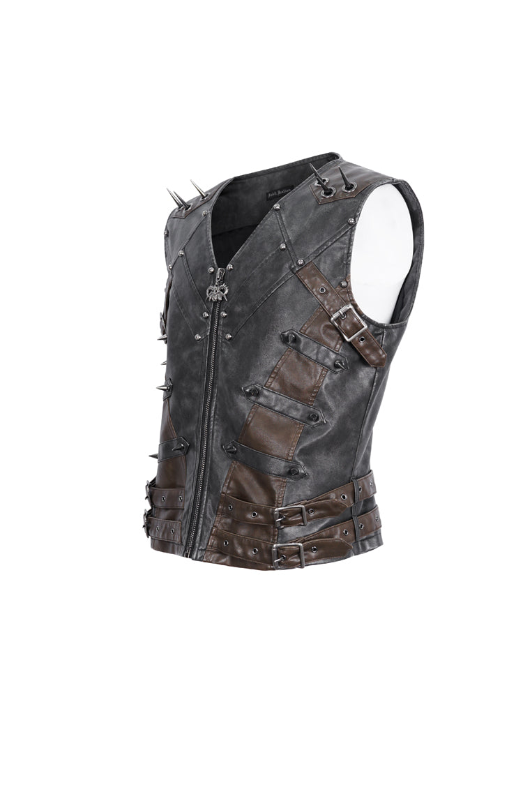 Black Studded Faux Leather Men's Punk Vest - Product - 7