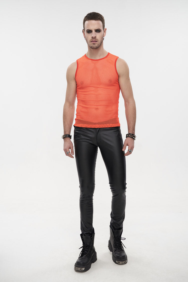 Orange Elasticity Perspective Rhombus Net Yarn Sleeveless Men's Gothic T-Shirt - Product - 4