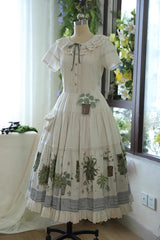 Ivory [Potted Plant] Short Sleeves Print Ruffle Sweet Lolita Dress - Product - 2