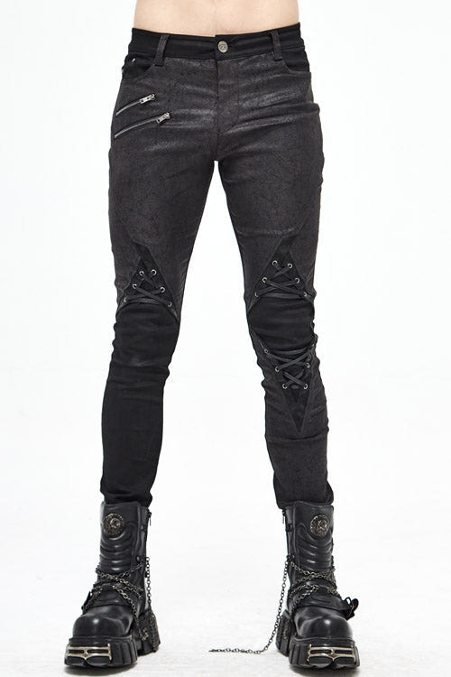 Black Punk Glued Fake Two Pieces Mens Pants - Black - 1