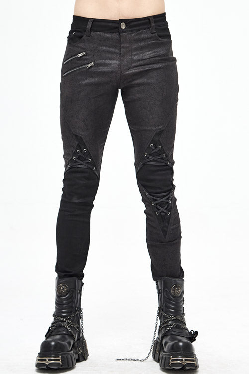 Black Punk Glued Fake Two Pieces Mens Pants - Black - 1