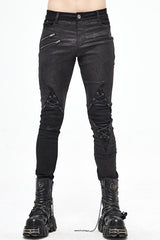 Black Punk Glued Fake Two Pieces Mens Pants - Black - 1