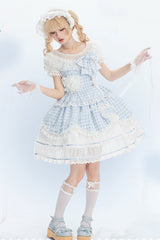 Blue [Tea Break Sweetheart] Short Sleeves Multi-Layered Plaid Print Ruffle Sweet Lolita Dress - Product - 2