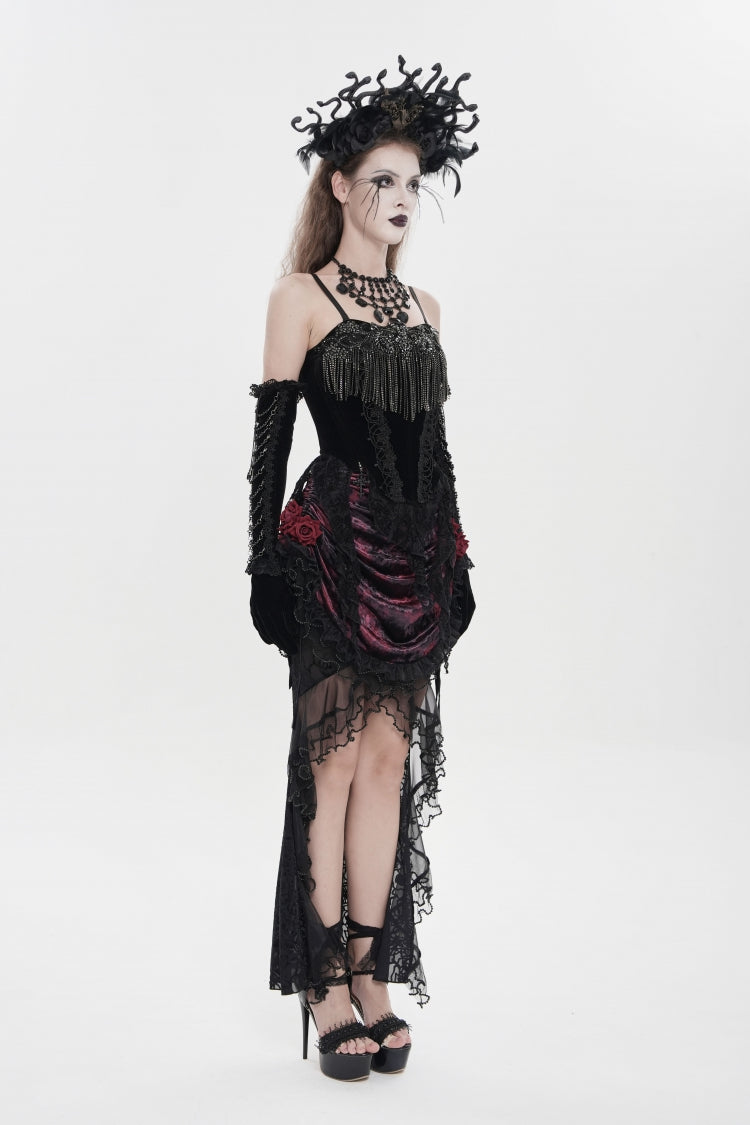 Black Lace-Up Women's Gothic Embroidered Tassels  Overbust Corset - Product - 2
