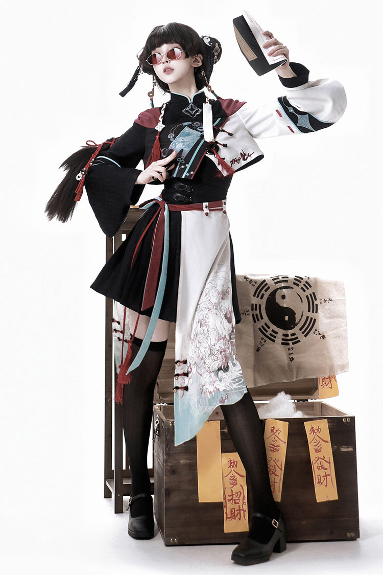 Multi-Color [Walking With The Demon] Print Asymmetric Gothic Chinese Style Ouji Lolita Skirt - Product - 5