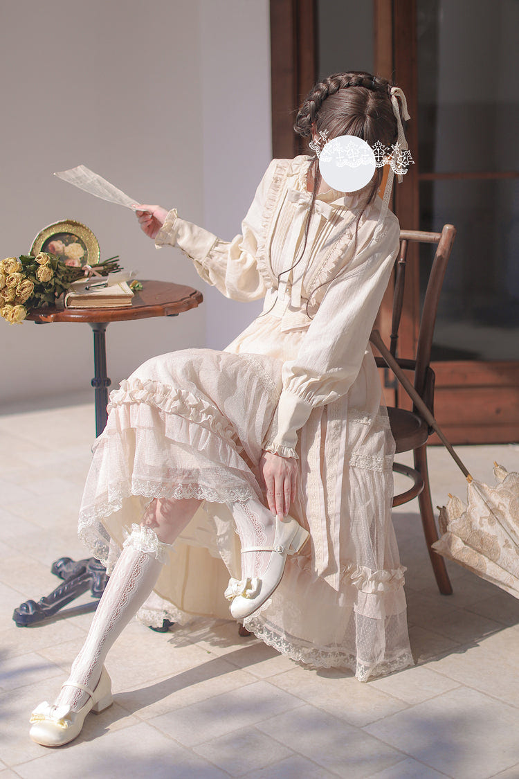 Ivory Sleeveless Ruffle Lace Sweet Japanese Elegant Lolita Jumper Dress - Product - 7