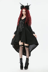 Black Lapel Collar Long Sleeves Lace-Up Irregular Bouble-breasted Buckle-up Women's Gothic Coat - Product - 7