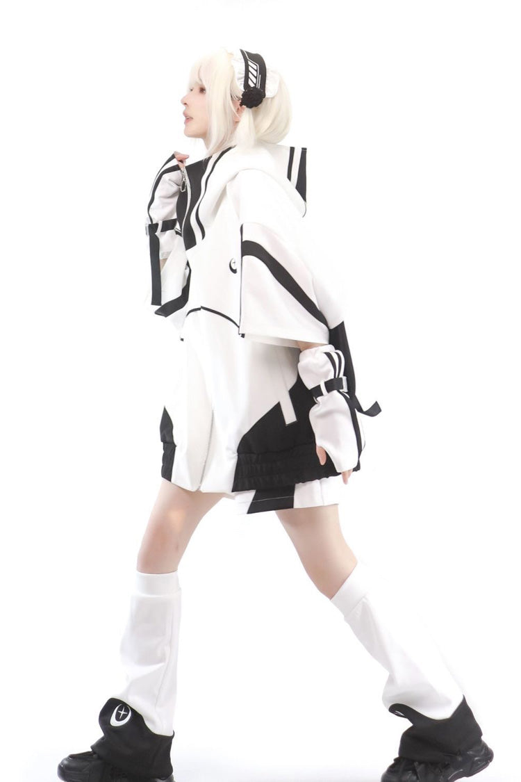 Black/White [Star Waves] Half Sleeves Jirai Kei Coat - Product - 3