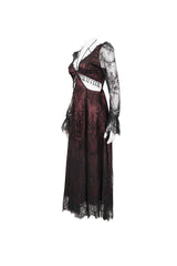 Red Lace Appliqu Adjustable Waist Cutout Women's Gothic Dress - Product - 6