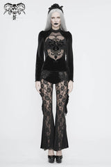 Black High Collar Front Chest Splice Mesh Embroidered Flare Sleeve Women's Gothic T-Shirt - Product - 6
