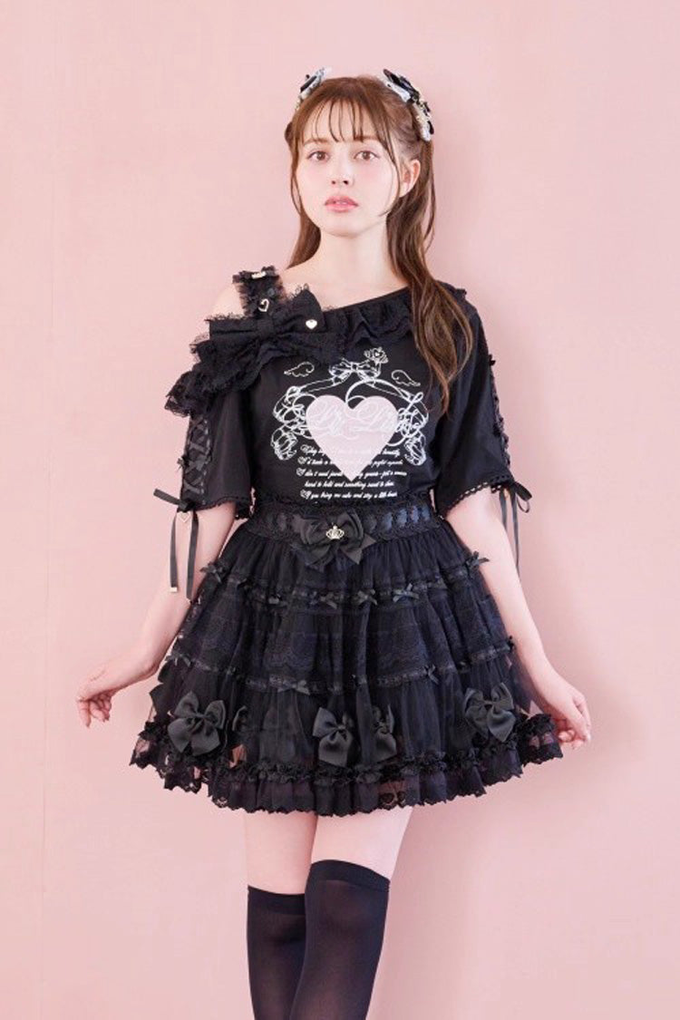 Sweet Ruffle Bowknot Lace Plus Size Japanese Lolita Skirt 3 Colors - Black - 4