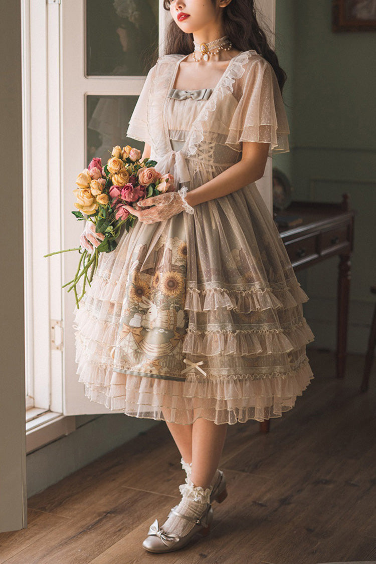Multi-Color Sleeveless Sunflower Print Elegant and Sweet Lolita Jsk Dress - Multi-Color - 1