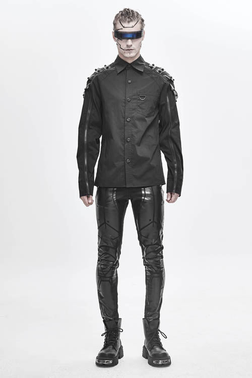 Black Robot Armor Gloss Printing Skinny Stretch Mens Pants - Product - 6