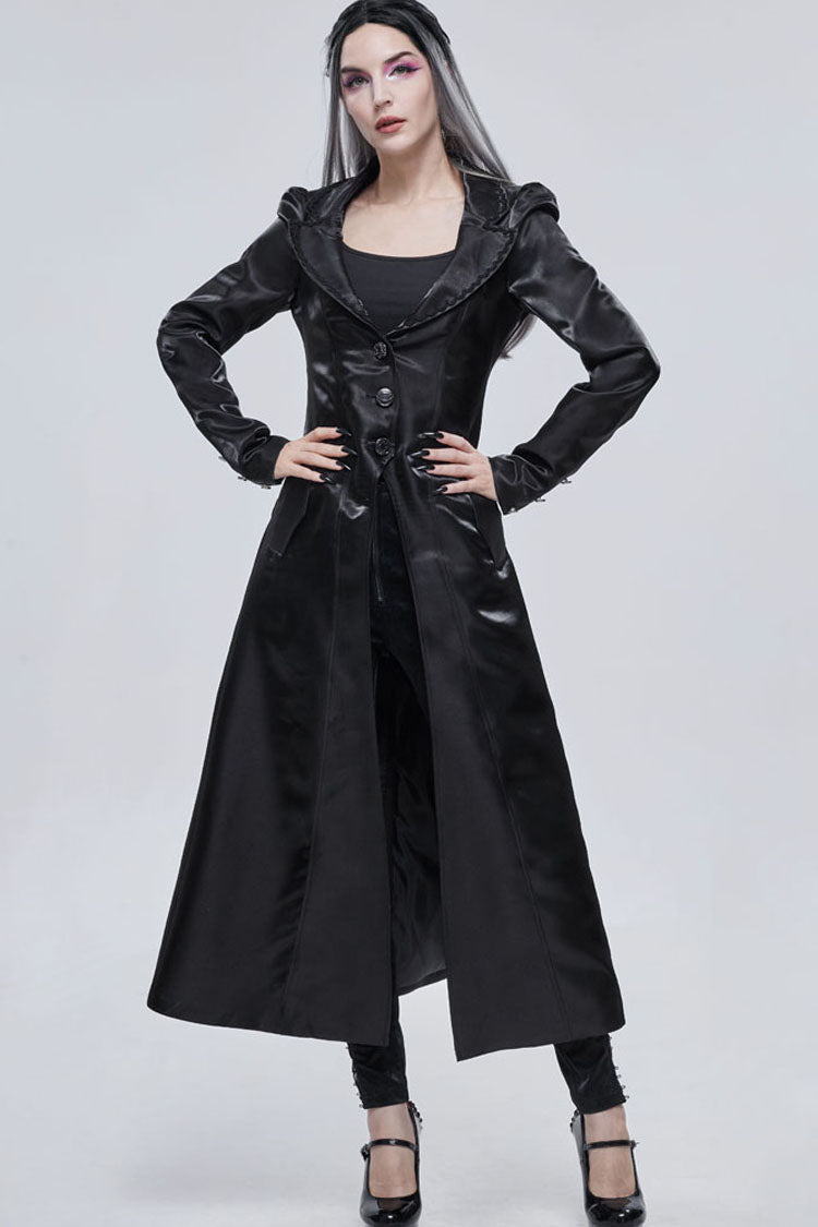 Black Gothic Lace-Up Lapel Skull Brooch Delicate Button Women's Coat - Product - 9