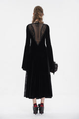 Black Velvet Mesh Splice Long Women's Gothic Dress - Product - 5