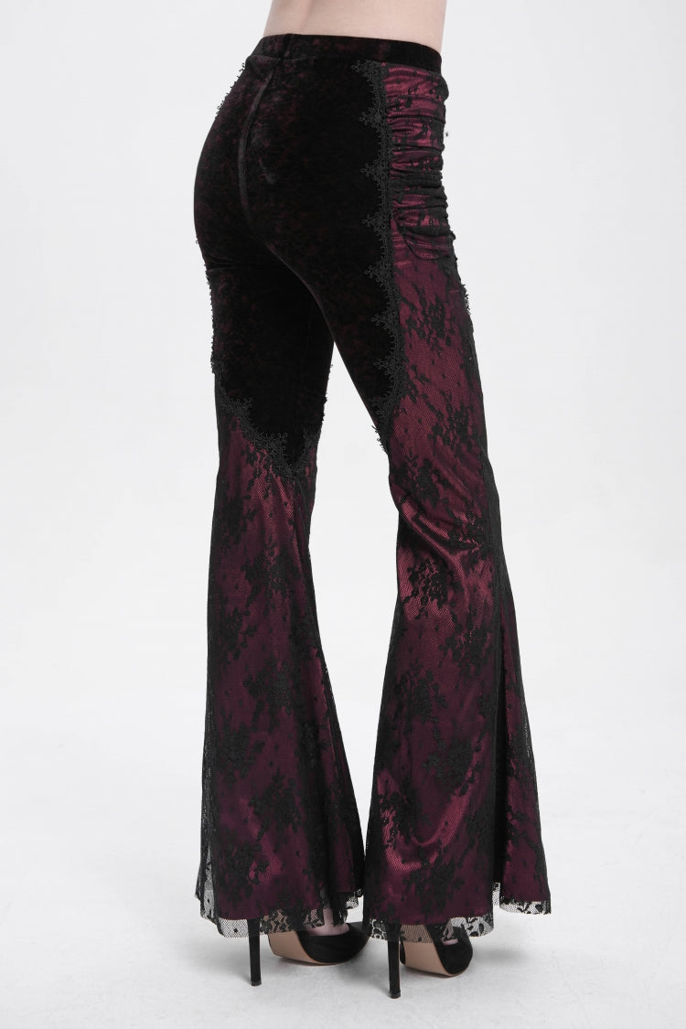 Red Floral Embroidery Stitching Lace Women's Gothic Pants - Product - 10