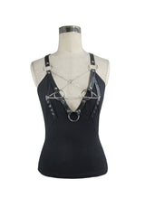 Black Chest Inverted Pentagram Chain Backless Metal Ring Leathrt Straps Women's Punk Vest - Product - 6