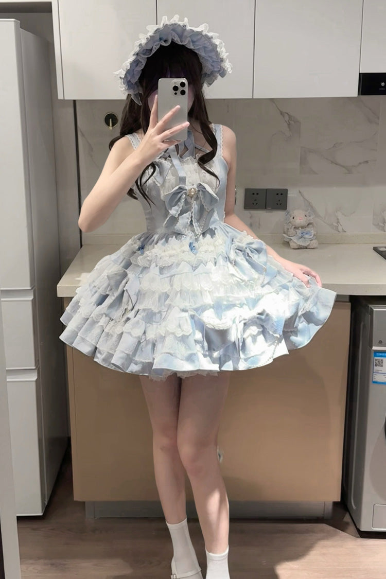 Blue [Sweetheart Doll] Multi-Layered Ruffle Bowknot Lace Sweet Princess Gorgeous Lolita Jsk Dress - Product - 8