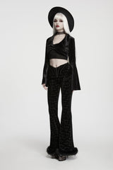 Black  Women's Gothic Velvet Bat Wing Collar Flare Sleeve Short Jacket - Product - 3