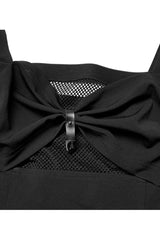 Black Suspender Hollow Mesh Metal PU Buckle Bow Design Sleeveless Women's Punk Dress - Product - 8