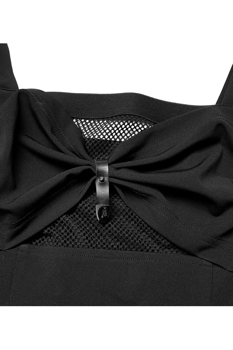 Black Suspender Hollow Mesh Metal PU Buckle Bow Design Sleeveless Women's Punk Dress - Product - 8