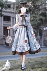 Blue/Brown [Magic Vocal Club] Ruffle Bowknot Sweet College Style Elegant Lolita Jsk Dress - Product - 2