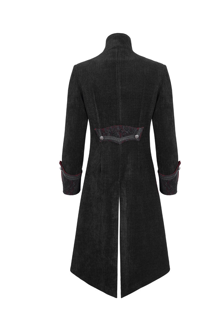 Black Stand Collar Long Sleeves Embroidery Slim Men's Gothic Coat - Product - 7