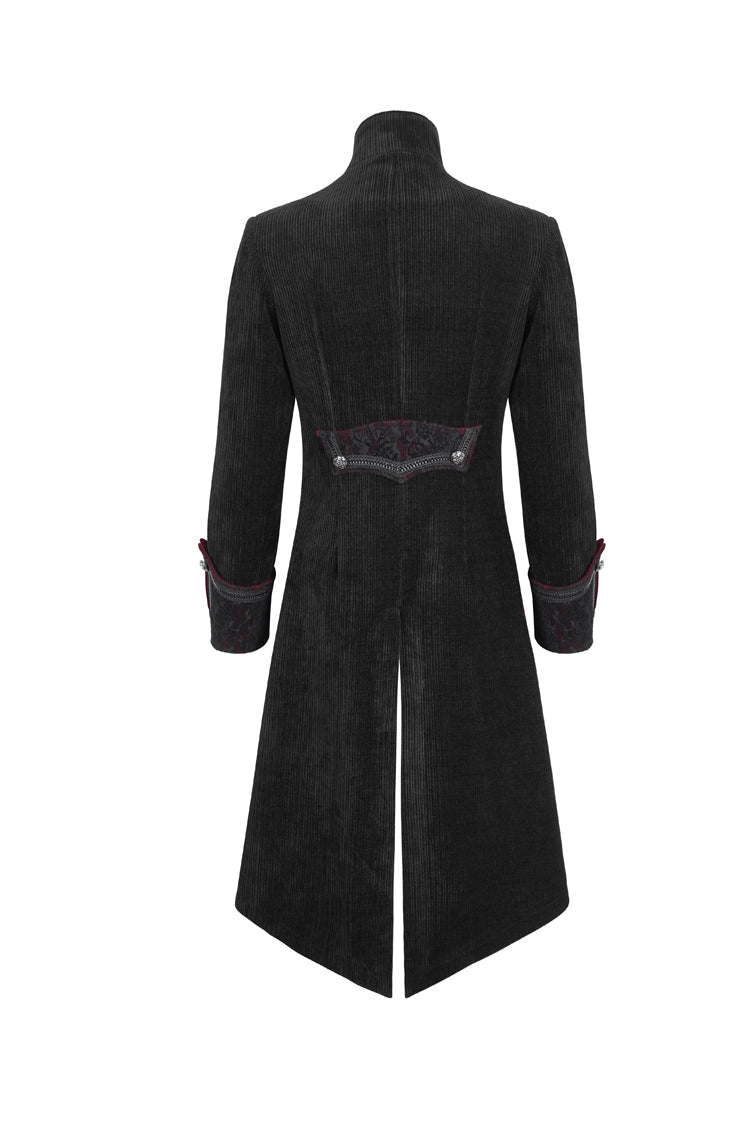 Black Stand Collar Long Sleeves Embroidery Slim Men's Gothic Coat - Product - 7