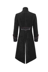 Black Stand Collar Long Sleeves Embroidery Slim Men's Gothic Coat - Product - 7